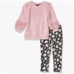 Calvin Klein Jeans 12 month Fur Cuff Sleeve Sweater and Floral Leggings Set